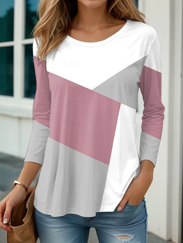 Women Abstract Crew Neck Jersey Long Sleeve Casual Daily Spring/Fall T-shirt