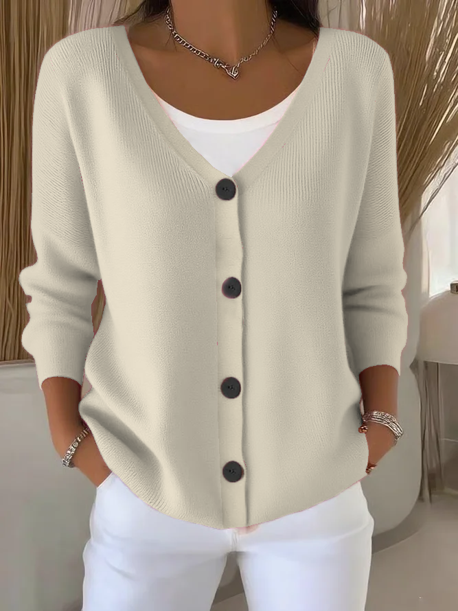 Women's Casual V-Neck Button Long Sleeve Cardigan