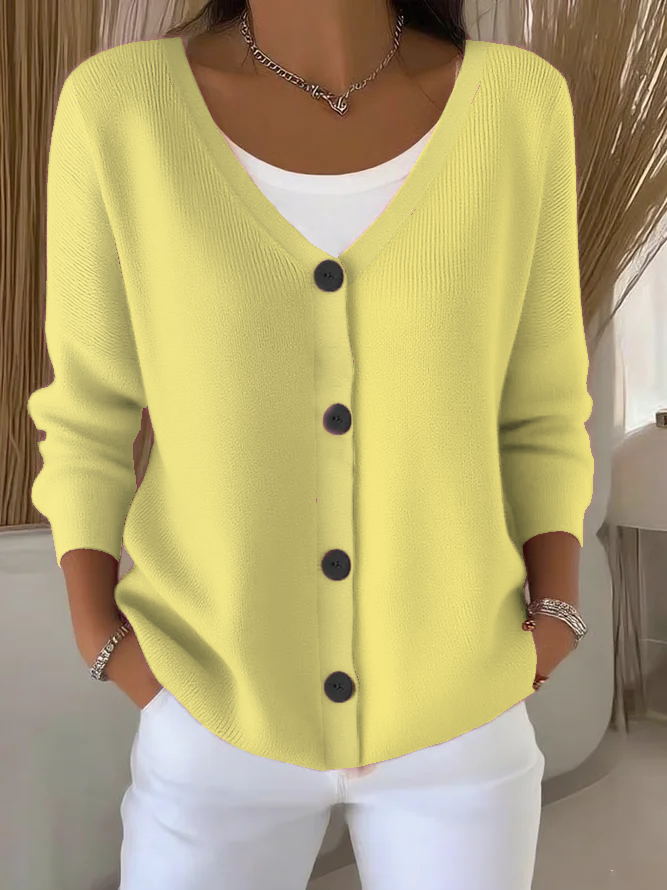 Women's Casual V-Neck Button Long Sleeve Cardigan