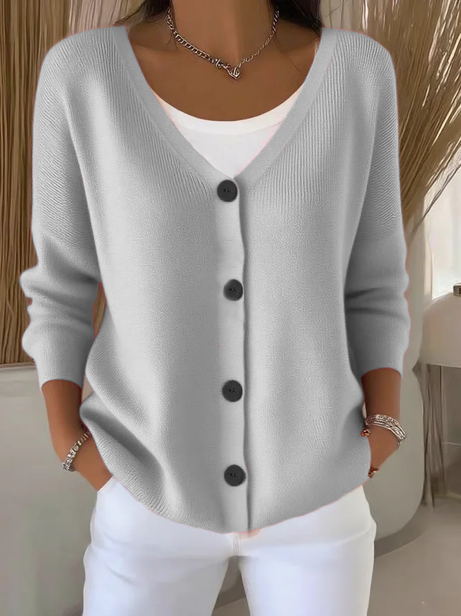 Women's Casual V-Neck Button Long Sleeve Cardigan