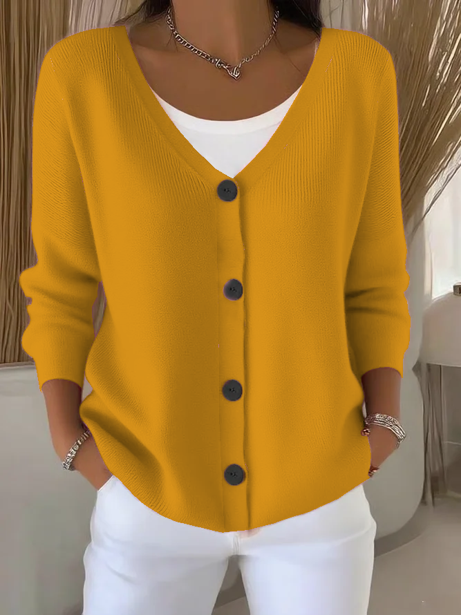 Women's Casual V-Neck Button Long Sleeve Cardigan