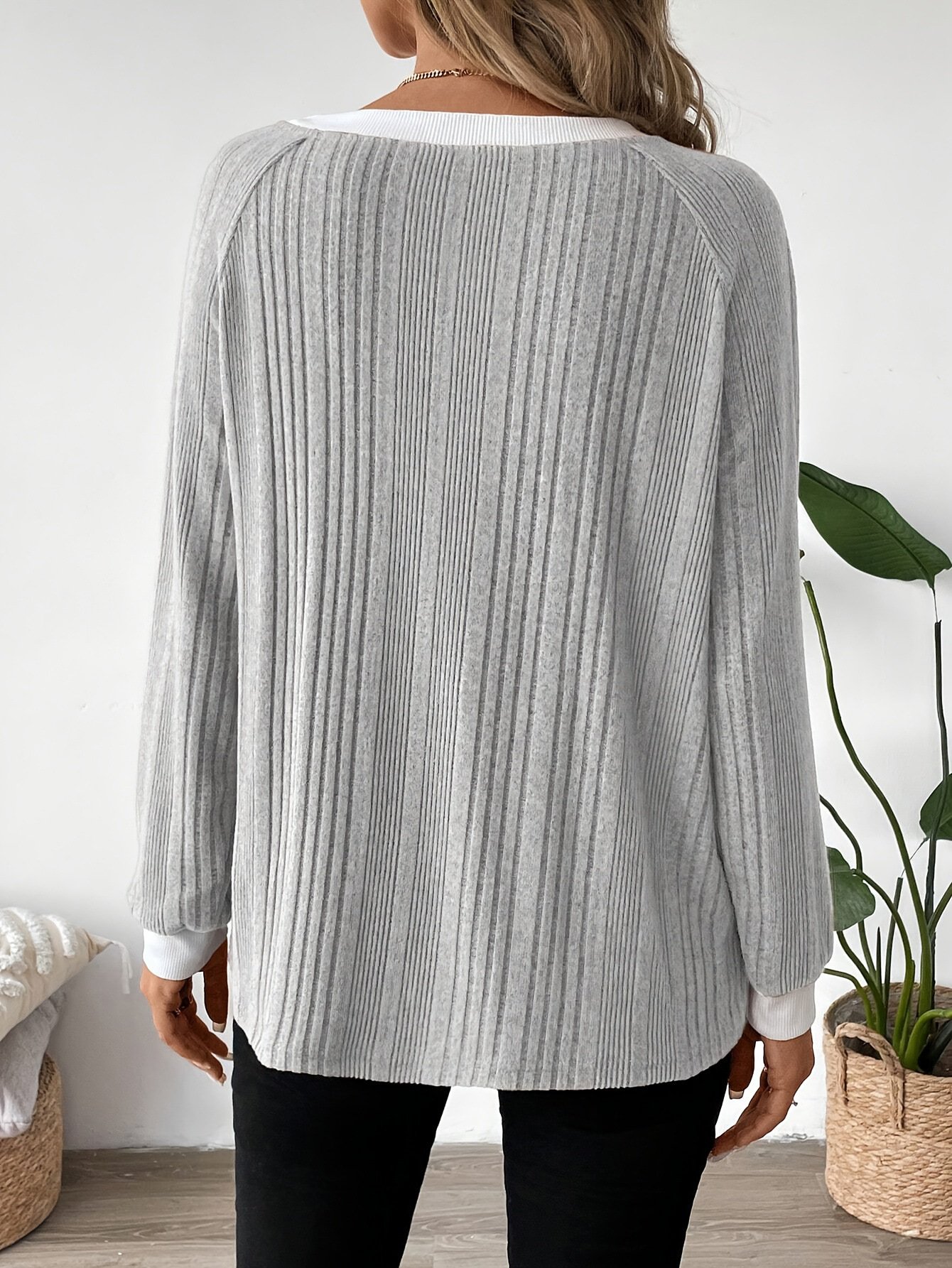 Women Plain Crew Neck Cotton Long Sleeve Casual Daily Spring/Fall T-shirt