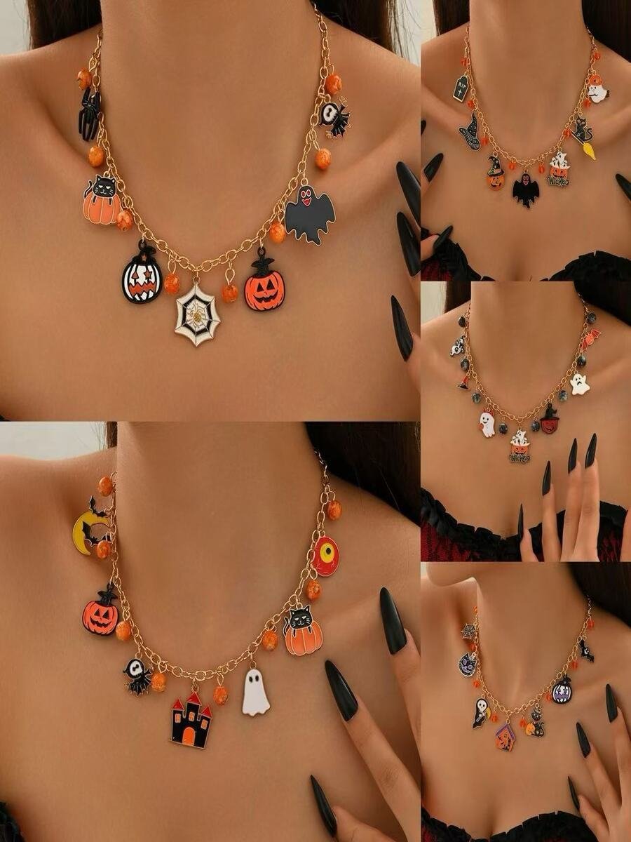New Halloween Accessories Niche Cat Ghost Pumpkin High-end Jewelry Clavicle Chain Female Pendant Light Luxury Necklace