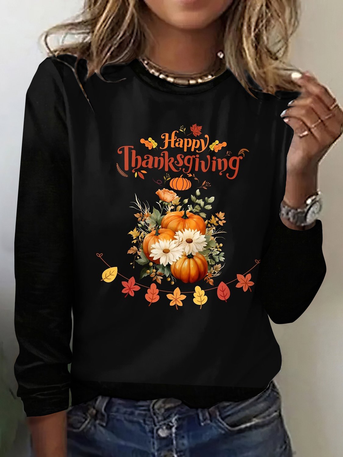 Women Floral Crew Neck Cotton Long Sleeve Vintage Daily Spring/Fall T-shirt