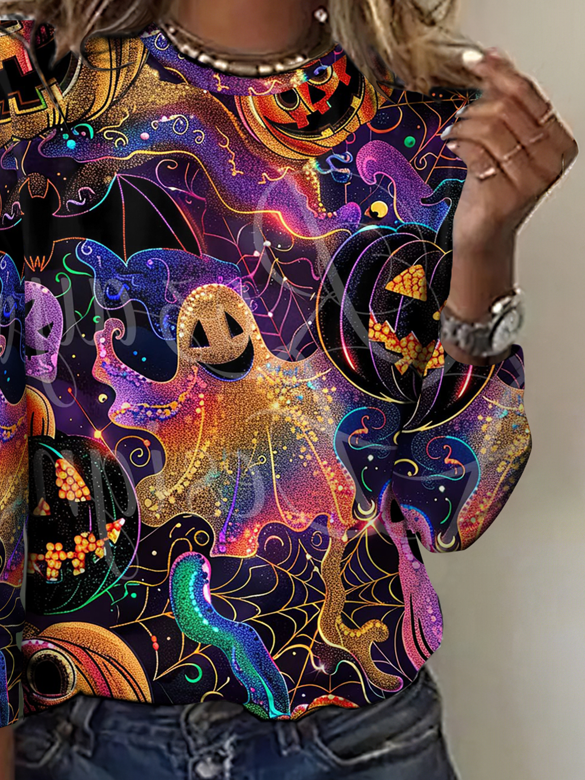 Women Halloween Crew Neck Cotton Long Sleeve Vintage Daily Spring/Fall T-shirt