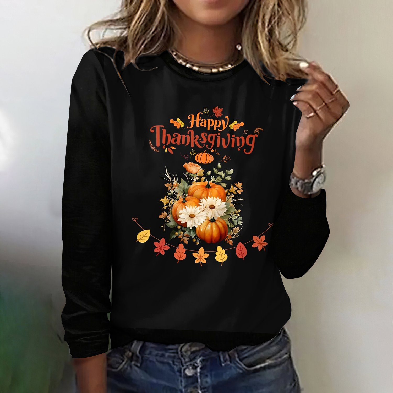 Women Floral Crew Neck Cotton Long Sleeve Vintage Daily Spring/Fall T-shirt