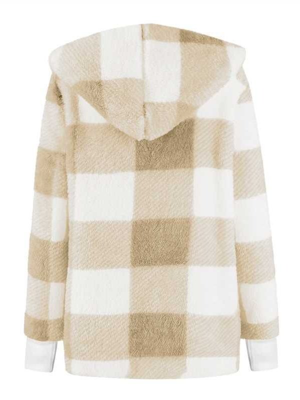 Women Plaid Hooded Zip Up Hoodie Long Sleeve Vintage Split Joint Spring/Fall Daily Jacket Outerwear