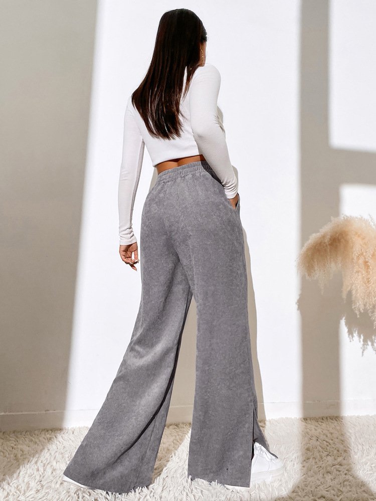 Women Plain Cotton Casual Split Joint Pant Daily Spring/Fall Wide Leg Pants