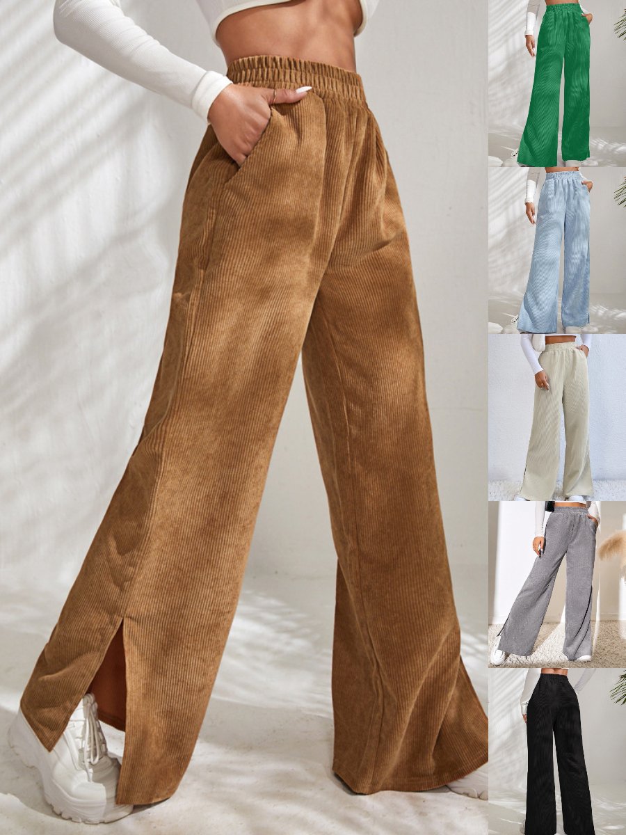 Women Plain Cotton Casual Split Joint Pant Daily Spring/Fall Wide Leg Pants