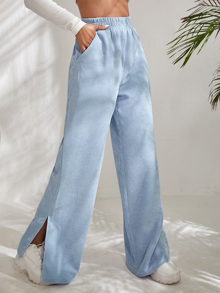 Women Plain Cotton Casual Split Joint Pant Daily Spring/Fall Wide Leg Pants