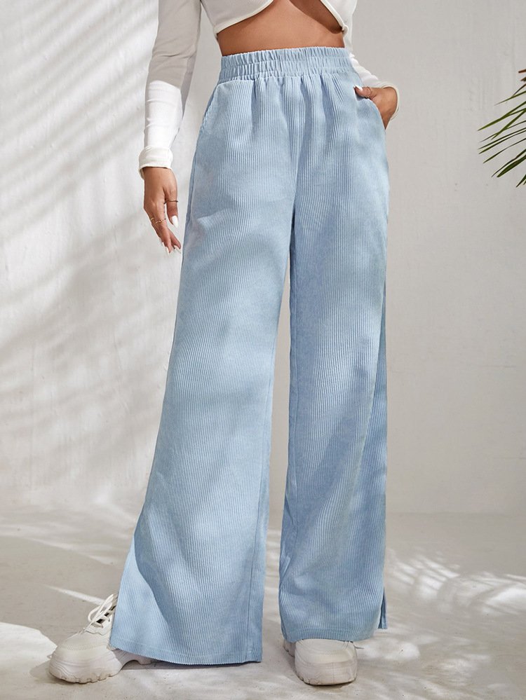 Women Plain Cotton Casual Split Joint Pant Daily Spring/Fall Wide Leg Pants