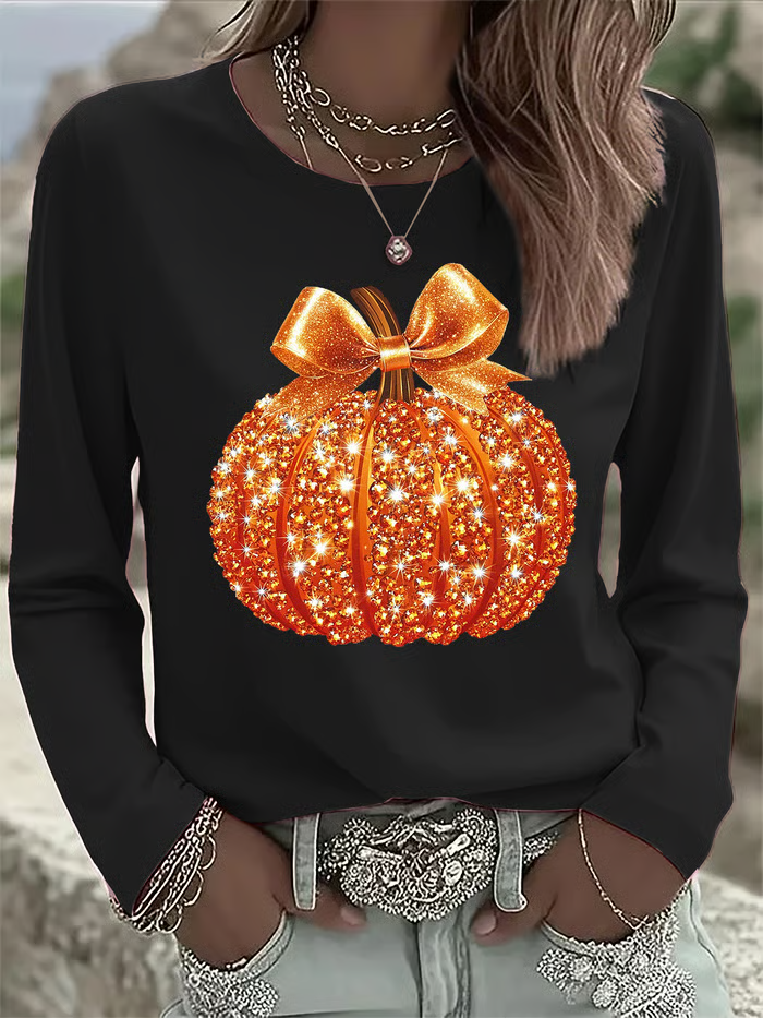 Women Halloween (pumpkin) Crew Neck Jersey Long Sleeve Casual Daily Spring/Fall T-shirt