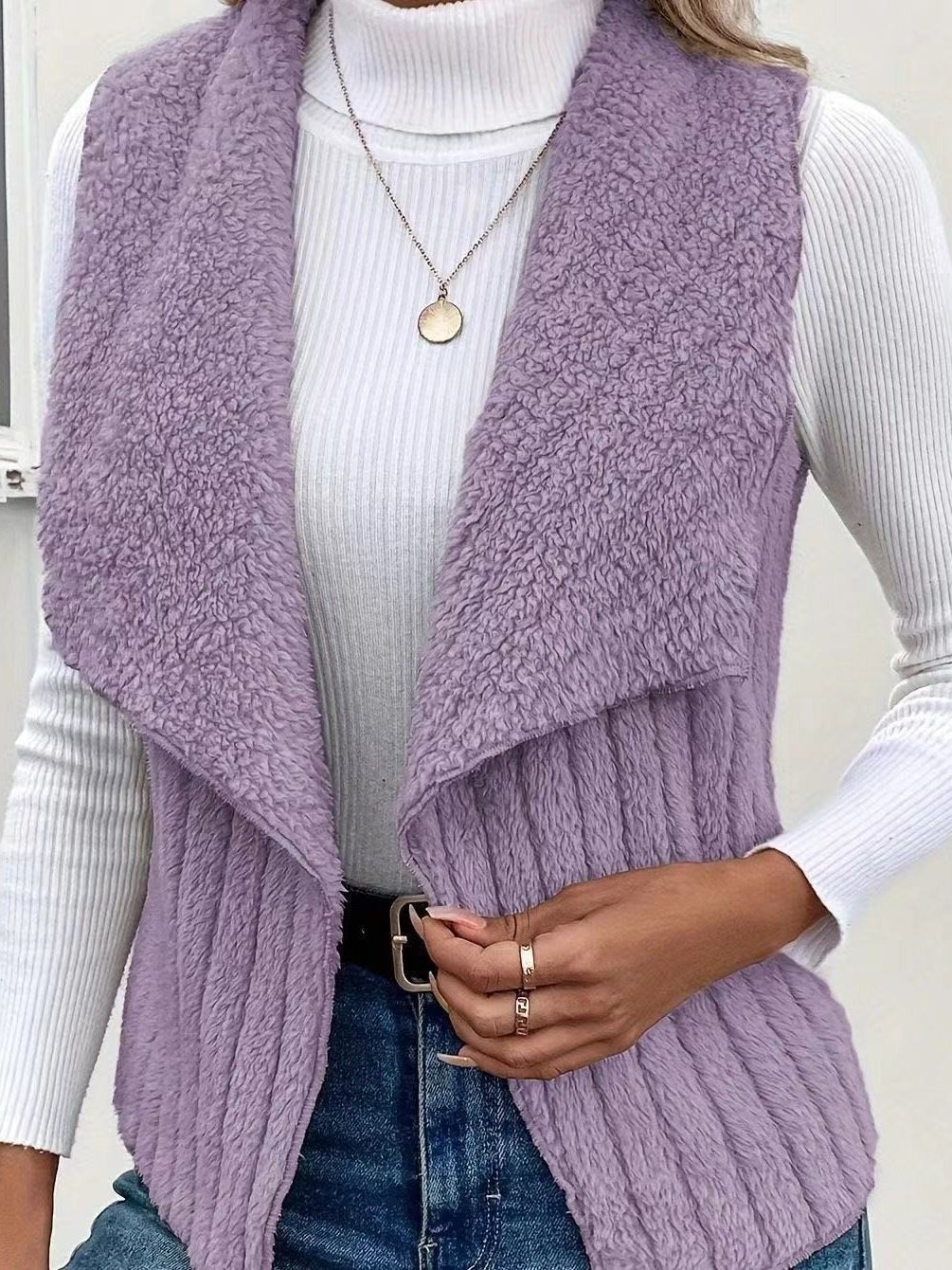 Women Plain Lapel Collar Zip Up Hoodie Sleeveless Casual Split Joint Autumn Daily Vest Outerwear