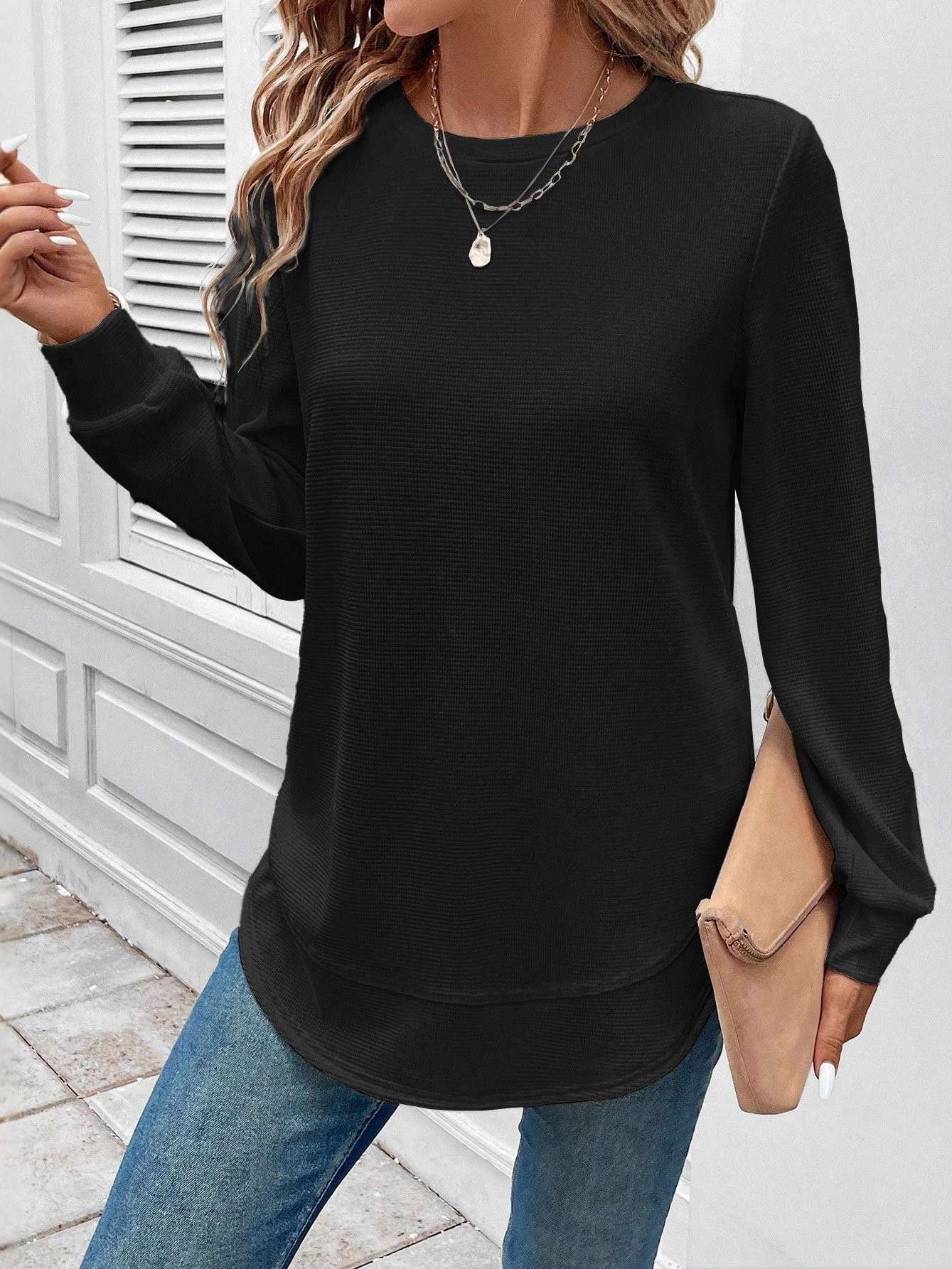 Women Plain Crew Neck Long Sleeve Vintage Daily Spring/Fall Sweatshirt