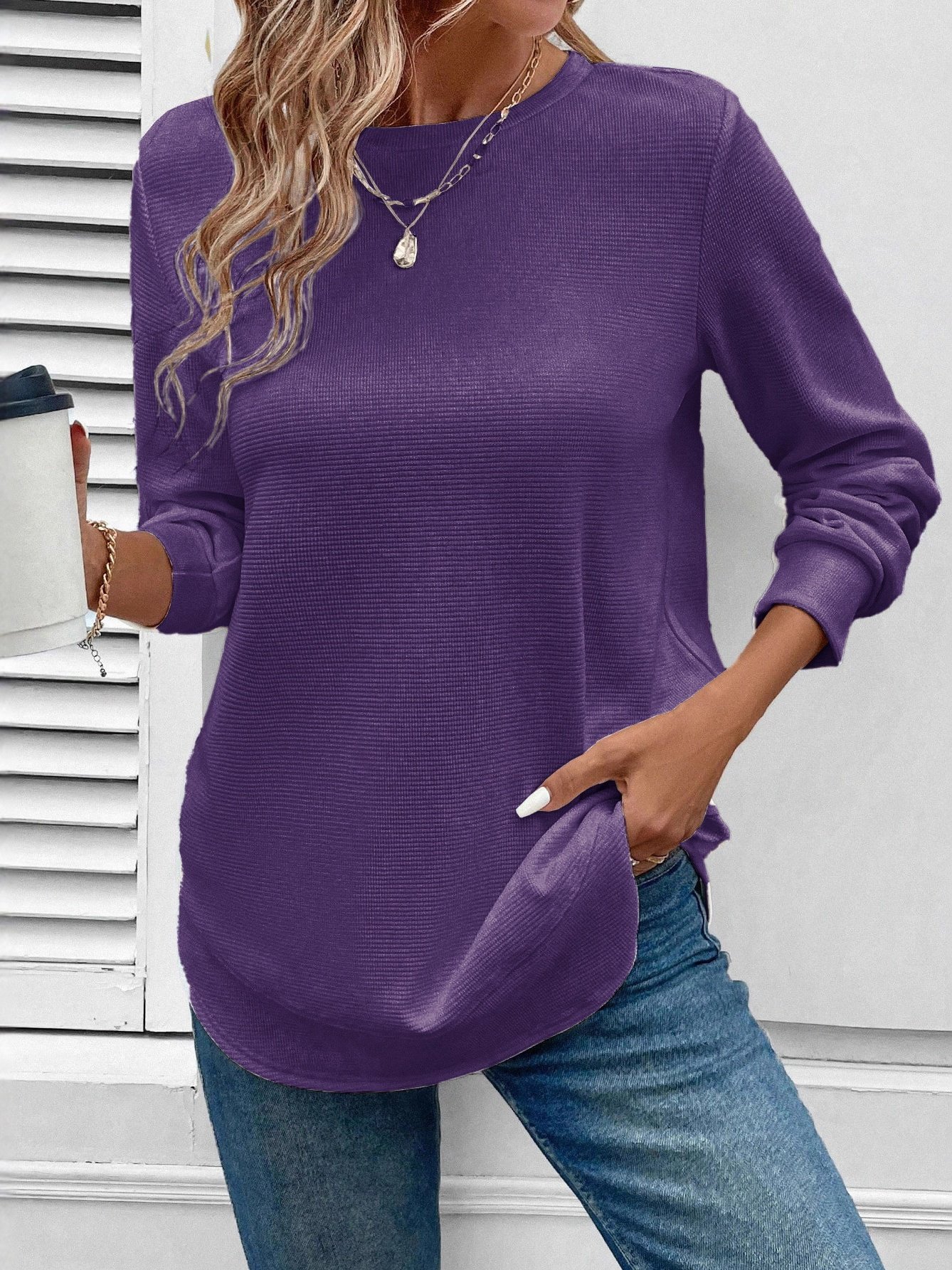 Women Plain Crew Neck Long Sleeve Vintage Daily Spring/Fall Sweatshirt