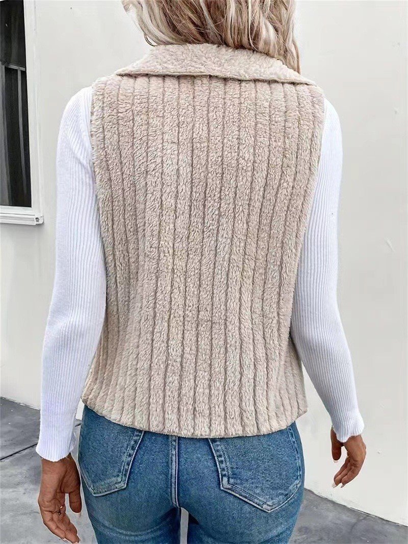 Women Plain Lapel Collar Zip Up Hoodie Sleeveless Casual Split Joint Autumn Daily Vest Outerwear