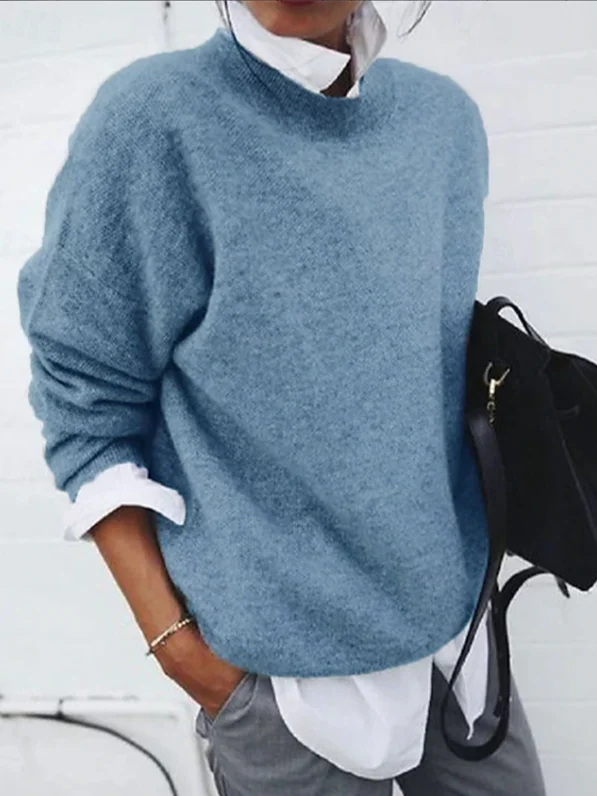 Women Plain Crew Neck Long Sleeve Casual Daily Spring/Fall Sweater