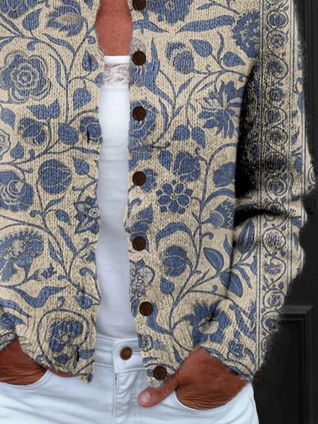 Women Floral Crew Neck Long Sleeve Vintage Daily Spring/Fall Cardigan