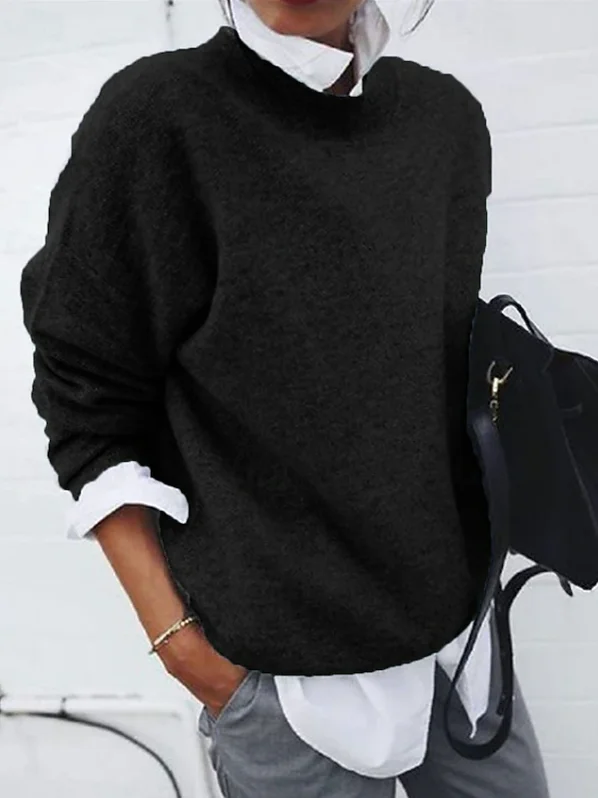 Women Plain Crew Neck Long Sleeve Casual Daily Spring/Fall Sweater