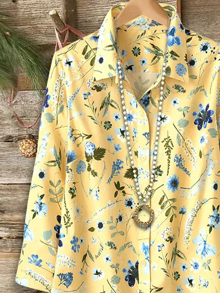 Women Floral Shirt Collar Long Sleeve Casual Daily Spring/Fall Shirt