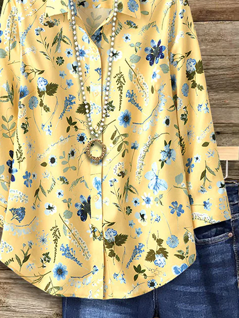Women Floral Shirt Collar Long Sleeve Casual Daily Spring/Fall Shirt