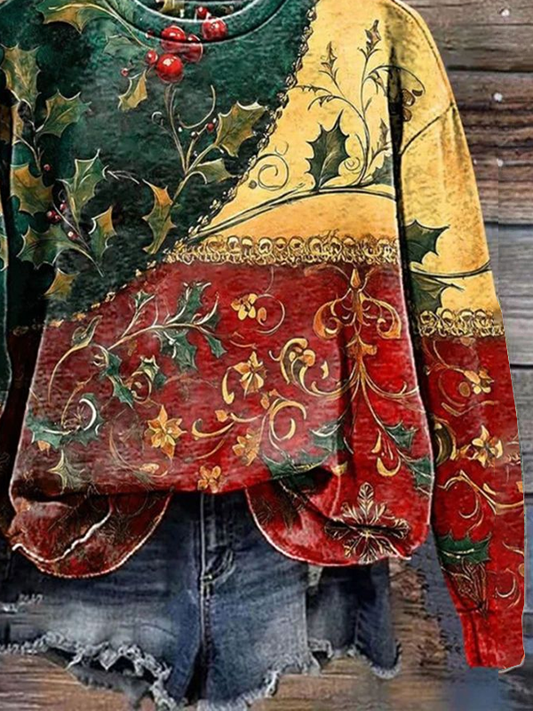 Women Floral Crew Neck Long Sleeve Casual Daily Spring/Fall Sweatshirt