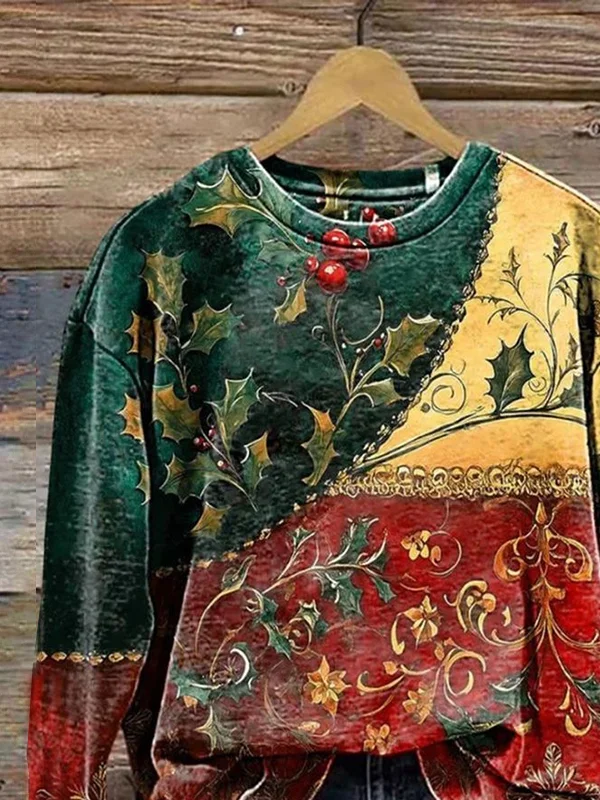 Women Floral Crew Neck Long Sleeve Casual Daily Spring/Fall Sweatshirt