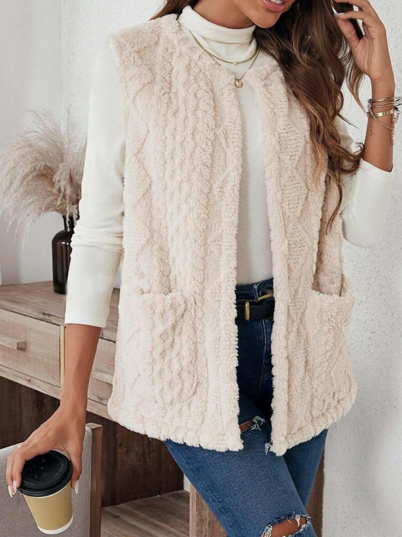Women Plain Zip Up Hoodie Sleeveless Casual Split Joint Autumn Daily Vest Outerwear