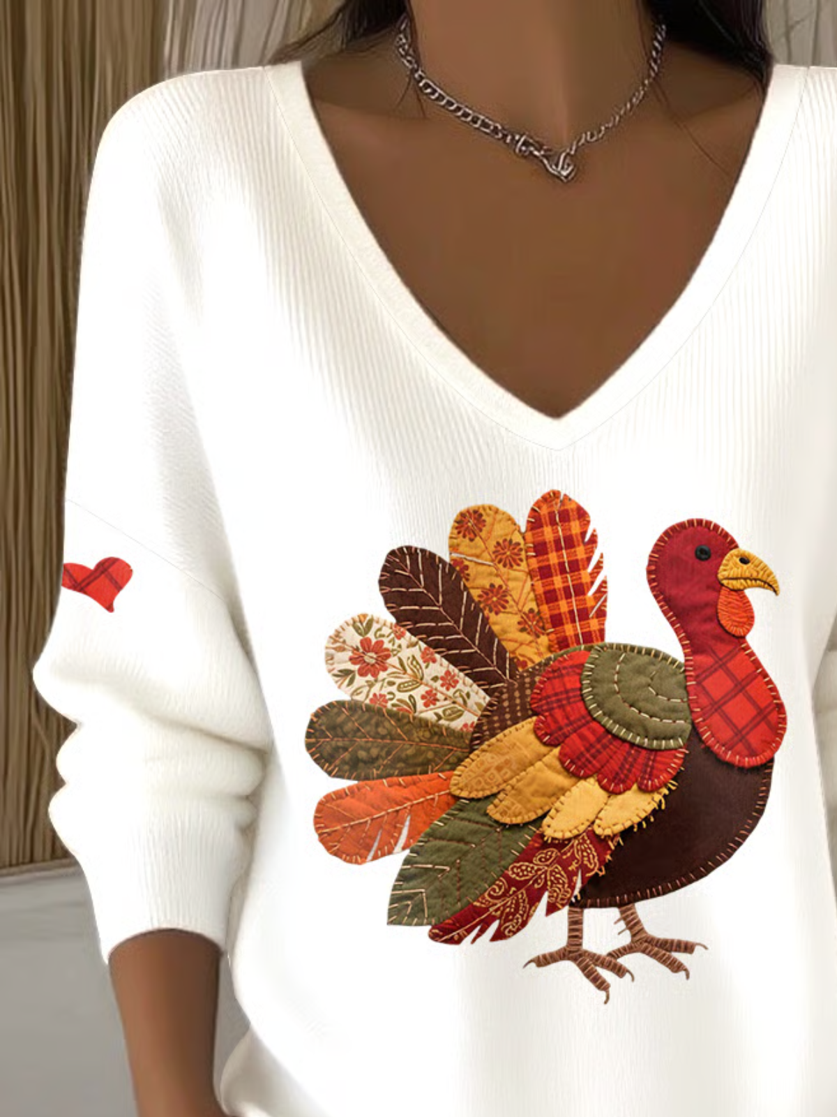 Women Turkey V Neck Cotton Long Sleeve Vintage Holiday Spring/Fall Hoodie