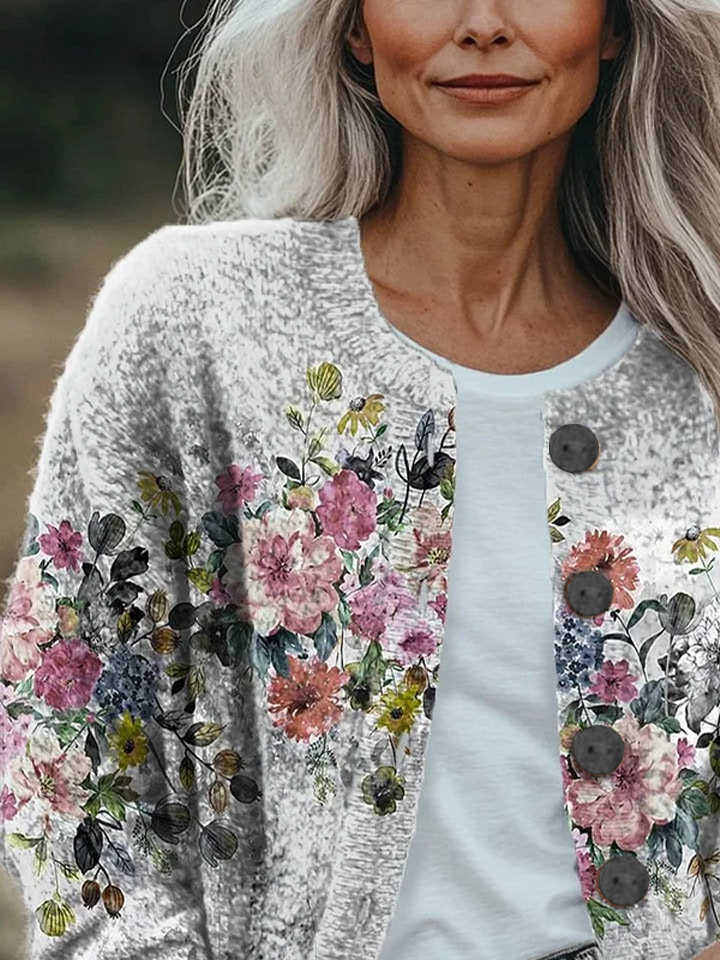 Women Floral Crew Neck Long Sleeve Vintage Daily Spring/Fall Cardigan