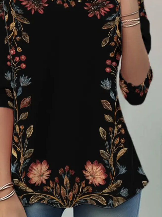 Women Floral Crew Neck Jersey Long Sleeve Casual Daily Spring/Fall T-shirt