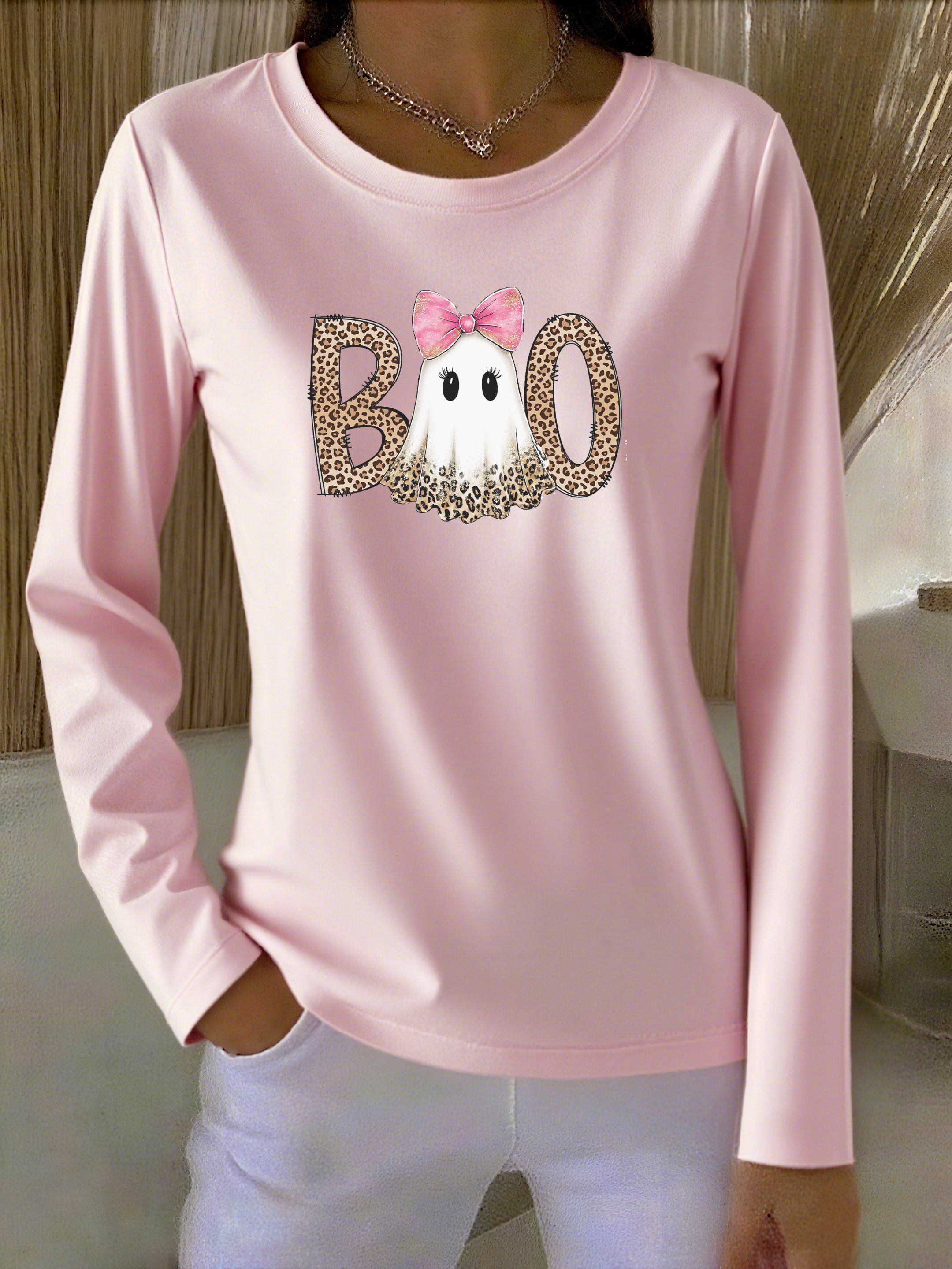 Women Halloween Crew Neck Cotton Long Sleeve Casual Daily Spring/Fall T-shirt