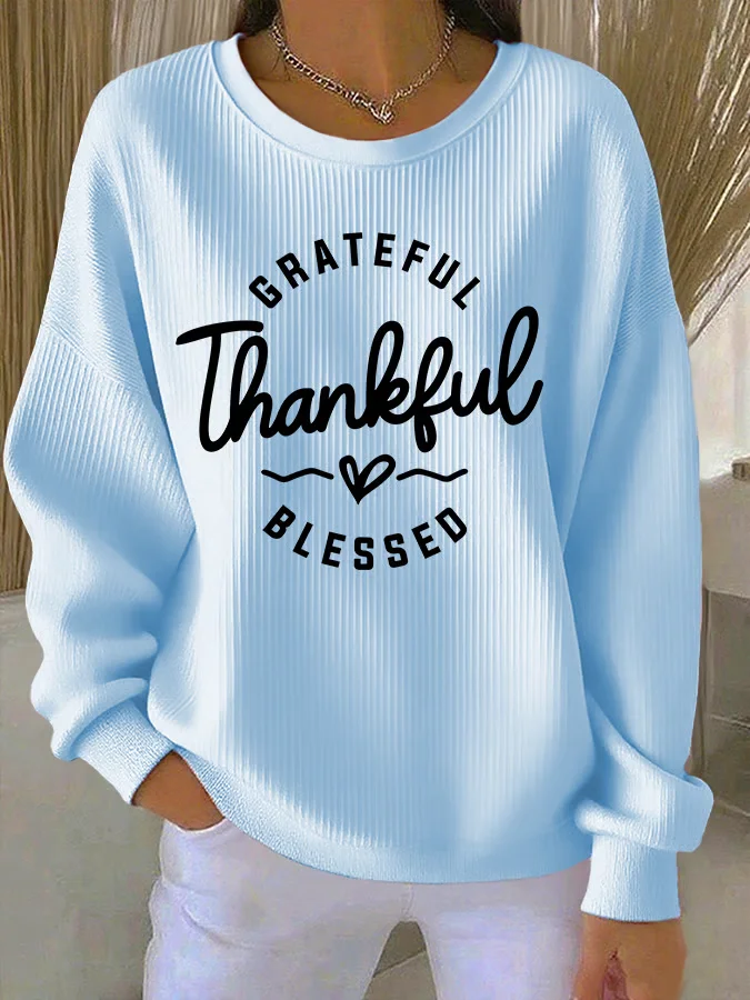 Women Text Letters Crew Neck Cotton Long Sleeve Casual Holiday Spring/Fall Sweatshirt