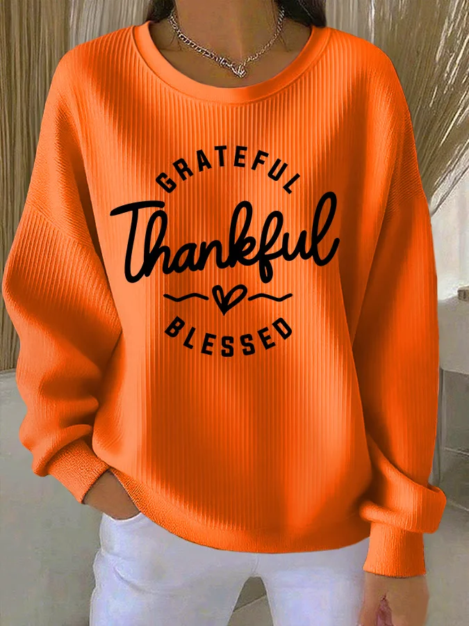 Women Text Letters Crew Neck Cotton Long Sleeve Casual Holiday Spring/Fall Sweatshirt