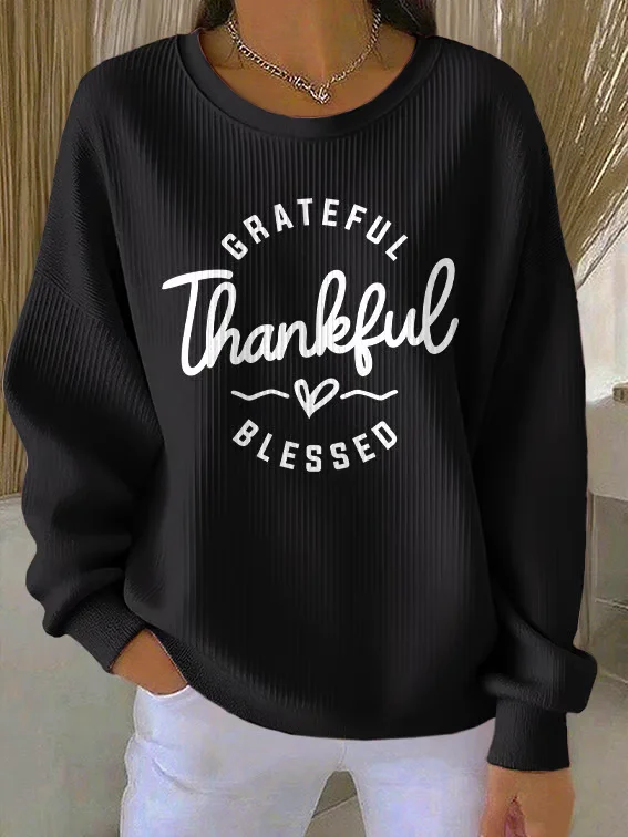 Women Text Letters Crew Neck Cotton Long Sleeve Casual Holiday Spring/Fall Sweatshirt