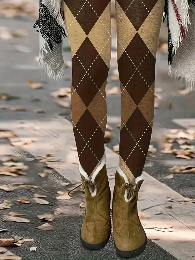 Women Plaid Jersey Casual Printing Leggings Daily All Season Legging