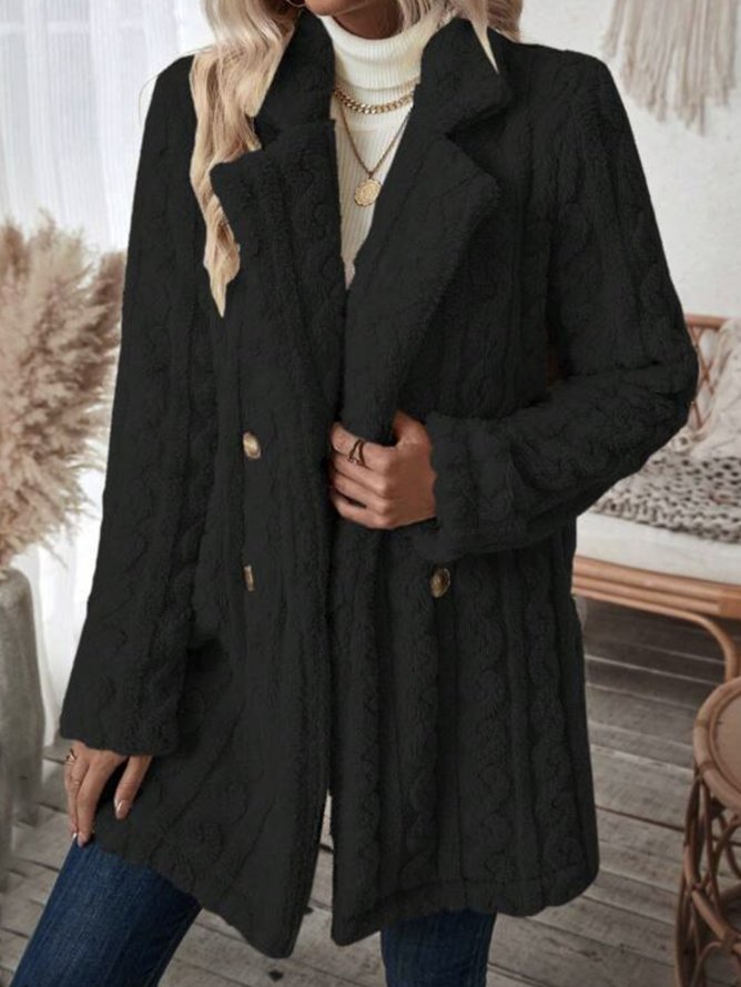 Women Plain Long Sleeve Casual Winter Daily Teddy Jacket Outerwear