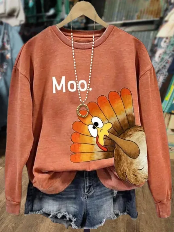 Women Turkey Crew Neck Long Sleeve Casual Daily Spring/Fall Sweatshirt
