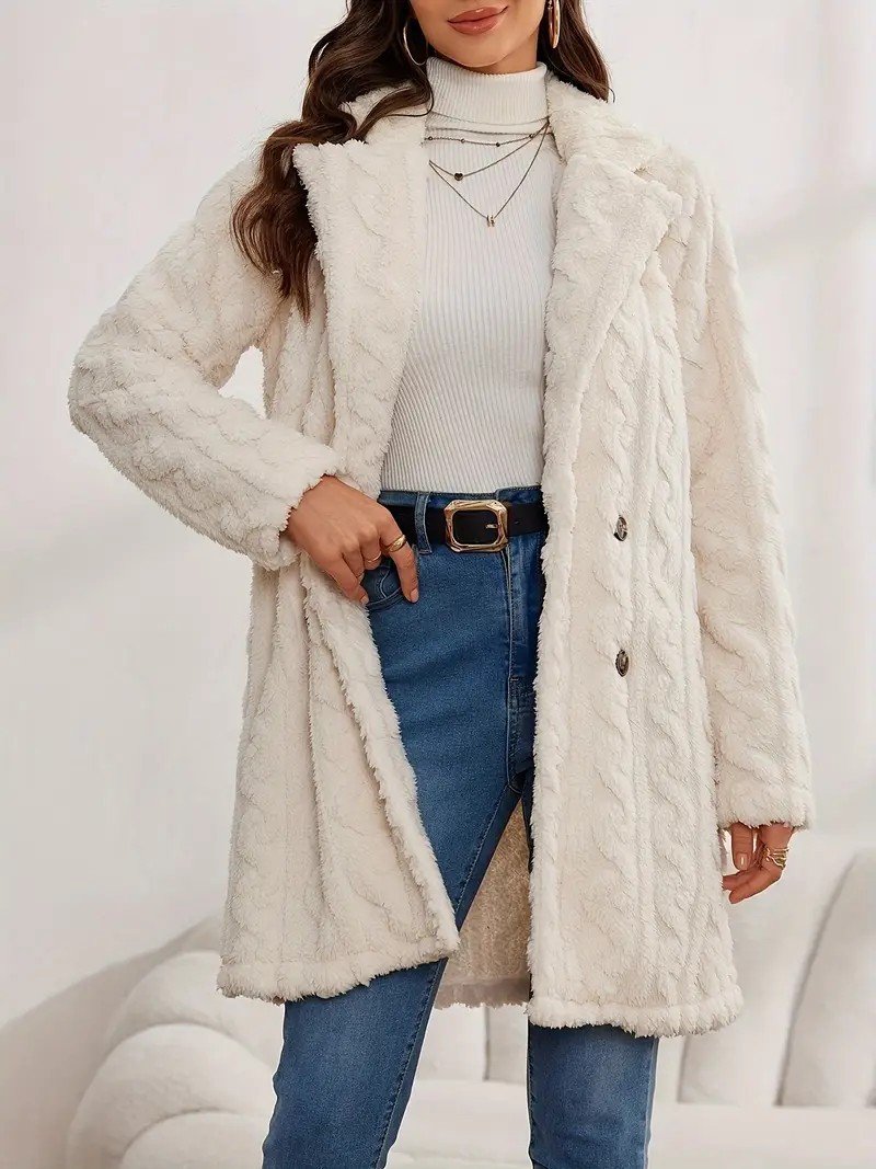 Women Plain Long Sleeve Casual Winter Daily Teddy Jacket Outerwear