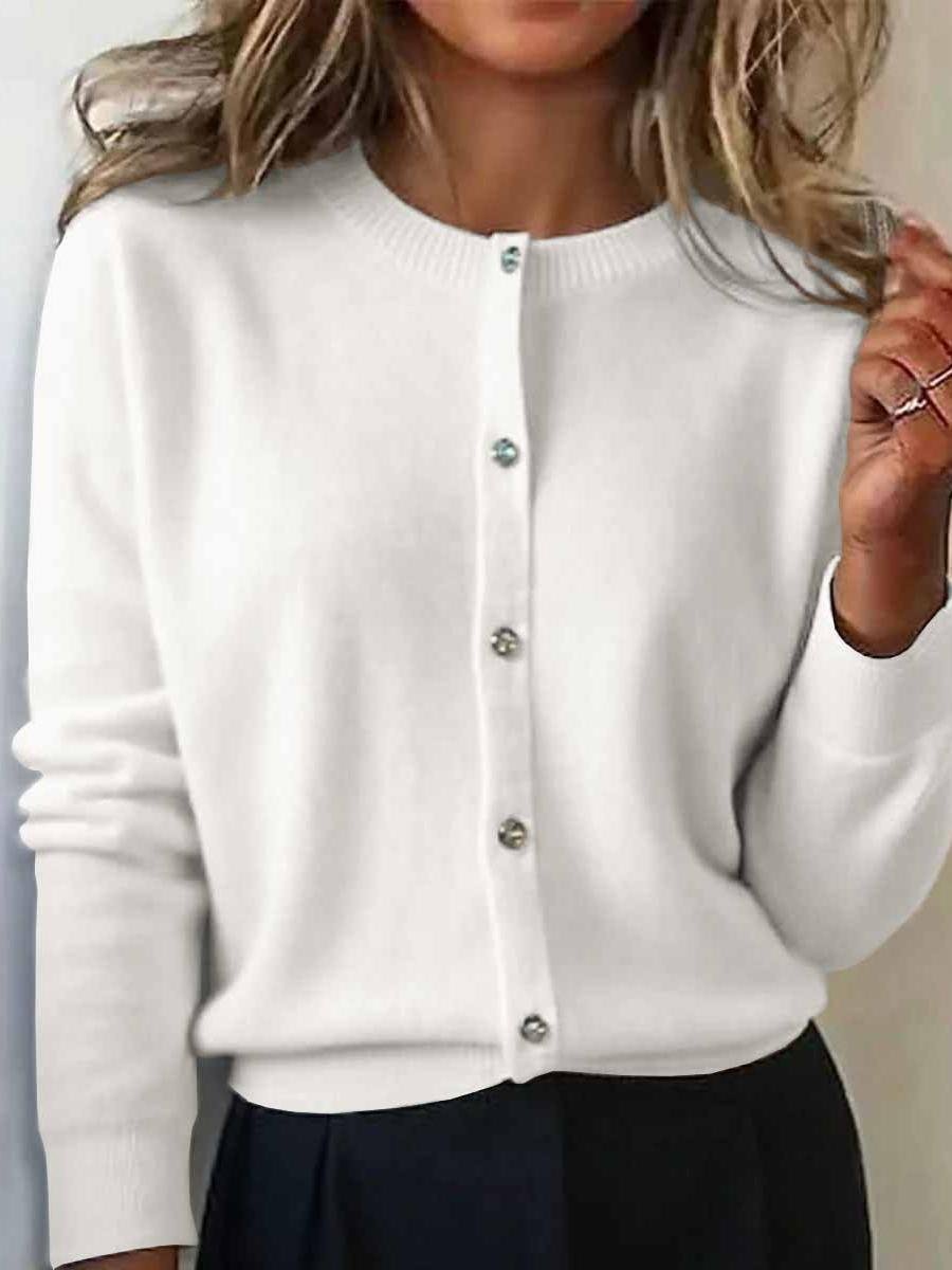 Women Plain Crew Neck Long Sleeve Vintage Daily Winter Cardigan