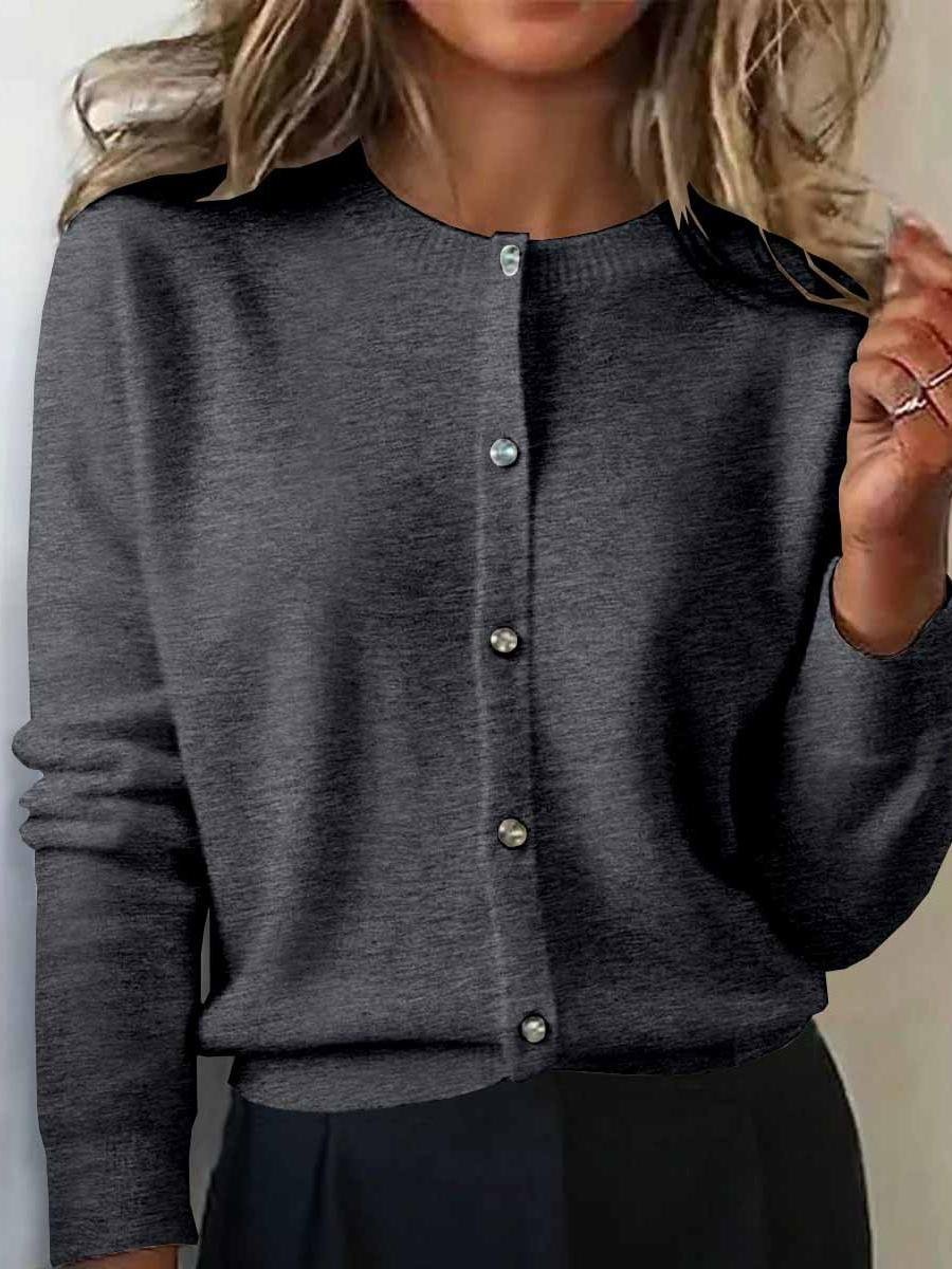 Women Plain Crew Neck Long Sleeve Vintage Daily Winter Cardigan