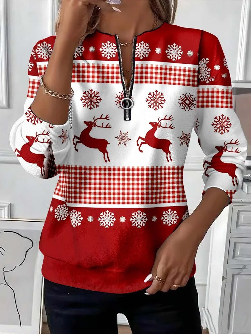 Women Christmas Crew Neck Long Sleeve Casual Daily Spring/Fall Sweatshirt