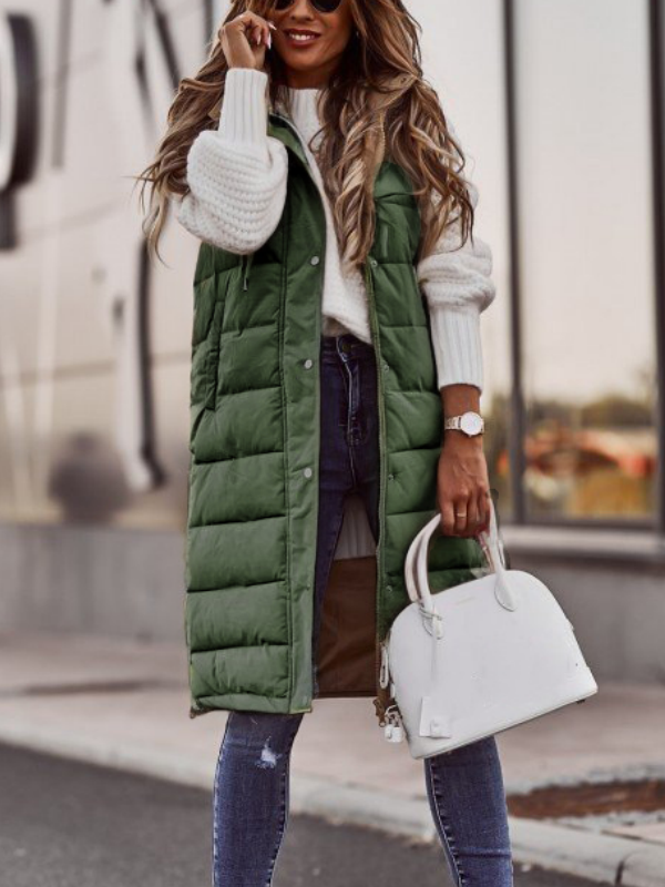 Women Plain Acetate Stand Collar Zip Up Hoodie Sleeveless Casual Split Joint Autumn Daily Vest Outerwear