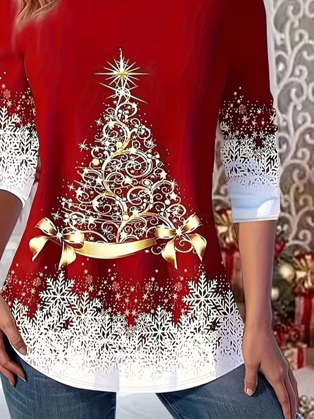 Women Christmas Crew Neck Jersey Long Sleeve Casual Daily Spring/Fall T-shirt