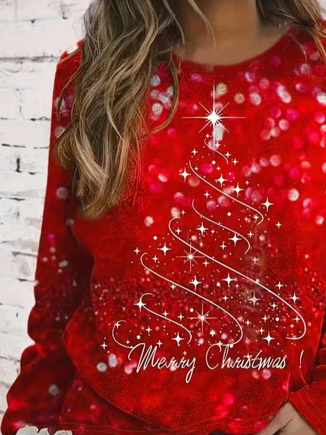 Women Christmas Crew Neck Jersey Long Sleeve Casual Daily Spring/Fall T-shirt