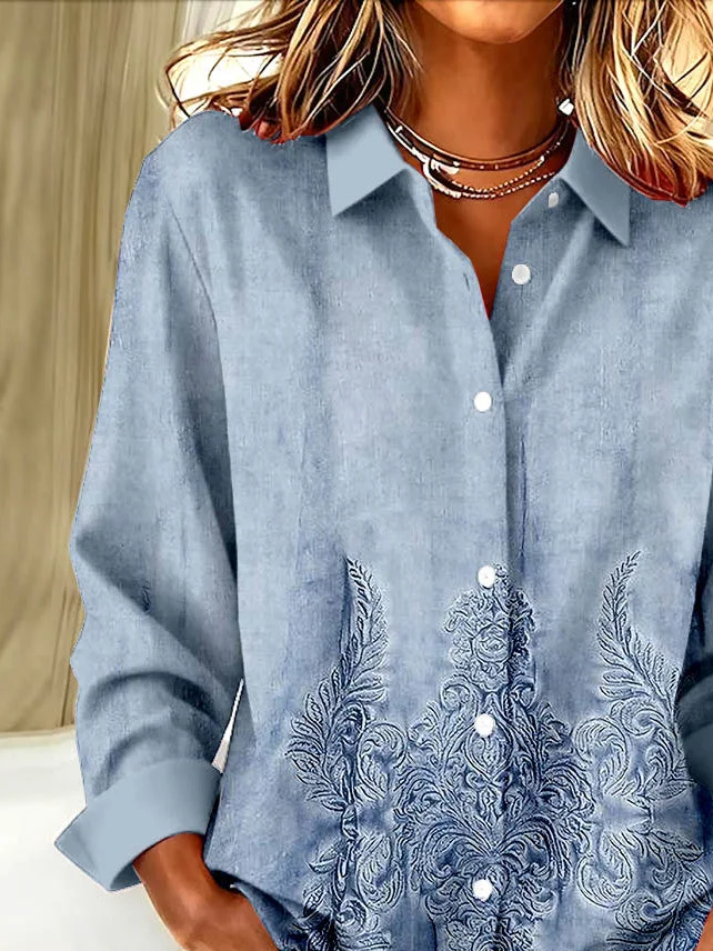 Women Floral Shirt Collar Long Sleeve Casual Daily Spring/Fall Shirt