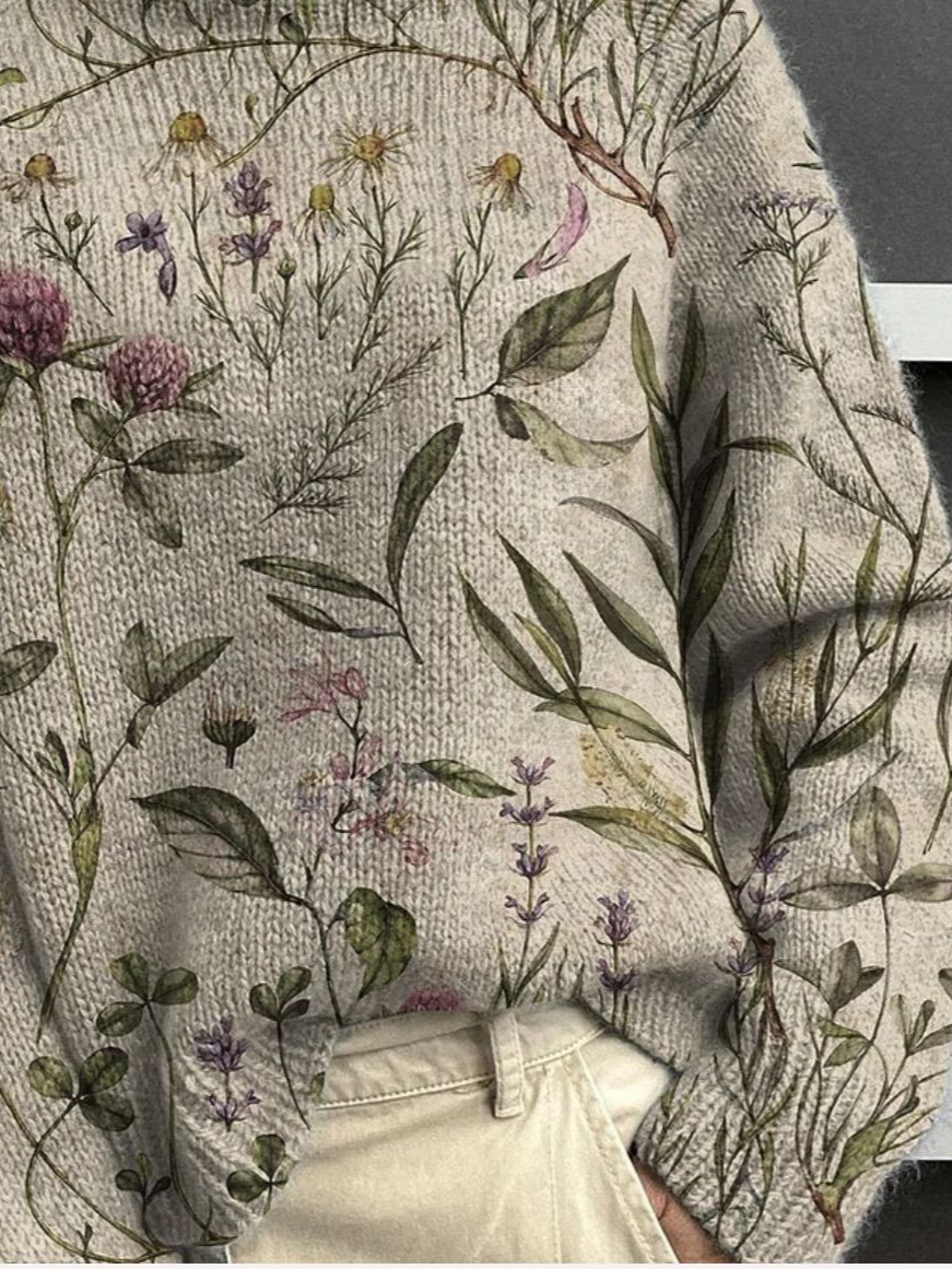 Women Floral Turtleneck Long Sleeve Vintage Daily Spring/Fall Sweater