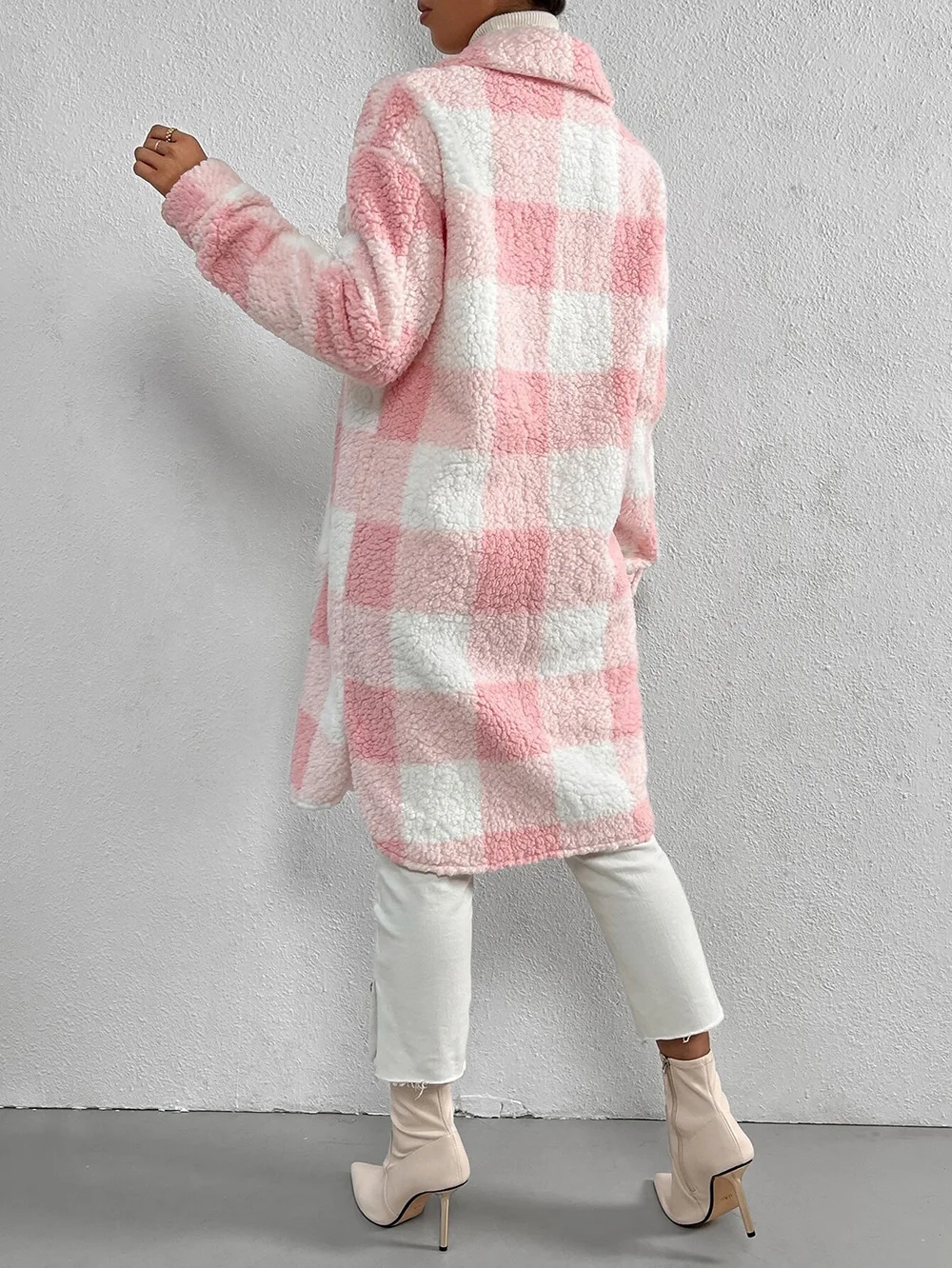 Women Plaid Shawl Collar Flannel Jacket Long Sleeve Casual Printing Winter Daily Coat Outerwear