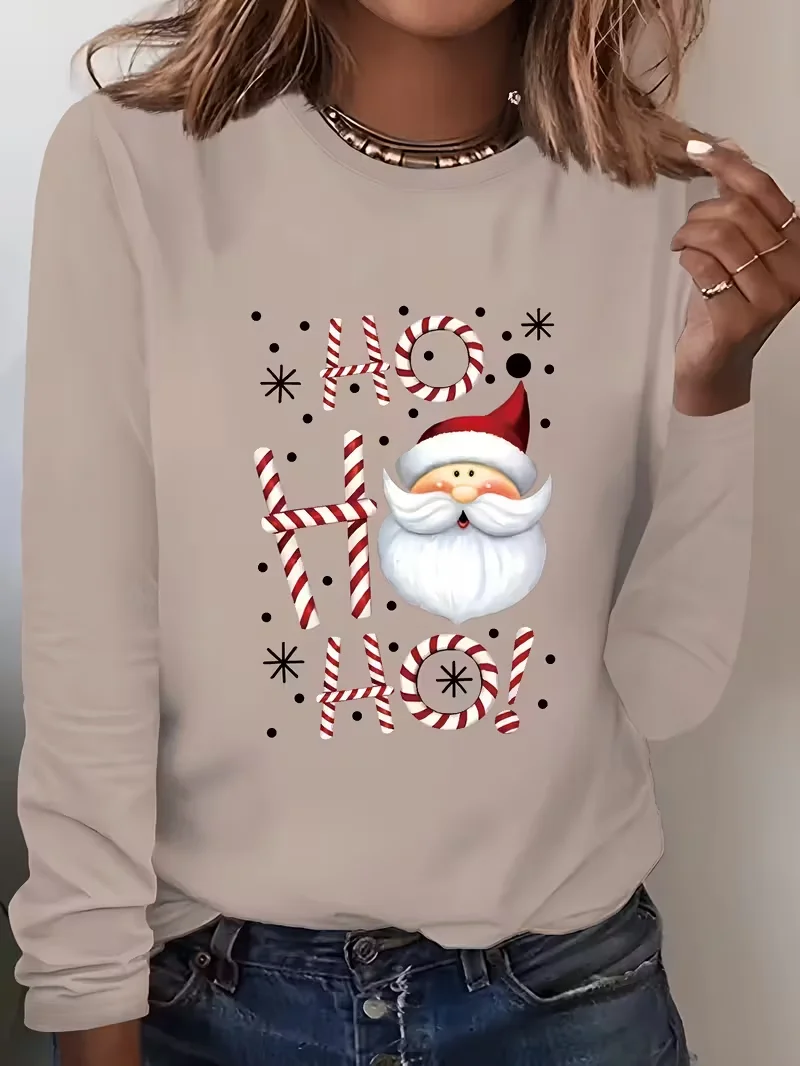 Women Santa Claus Crew Neck Jersey Long Sleeve Casual Daily Spring/Fall T-shirt