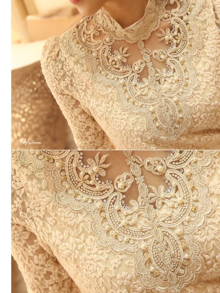 Women Floral Stand Collar Cotton Long Sleeve Vintage Daily Spring/Fall T-shirt